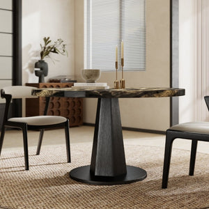 English Elm Cavira Round Faux Marble Dining Table with Geometric Pedestal Base Seats Four Black, Gold T2574S00418