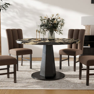 English Elm Cavira Round Faux Marble Dining Table with Geometric Pedestal Base Seats Four Black, Gold T2574S00418