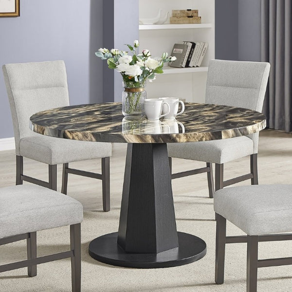 English Elm Cavira Round Faux Marble Dining Table with Geometric Pedestal Base Seats Four Black, Gold T2574S00418