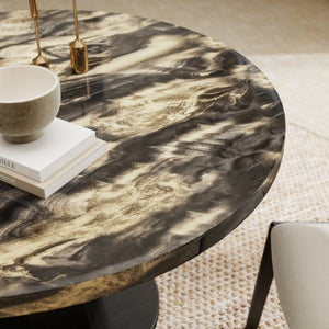 English Elm Cavira Round Faux Marble Dining Table with Geometric Pedestal Base Seats Four Black, Gold T2574S00418
