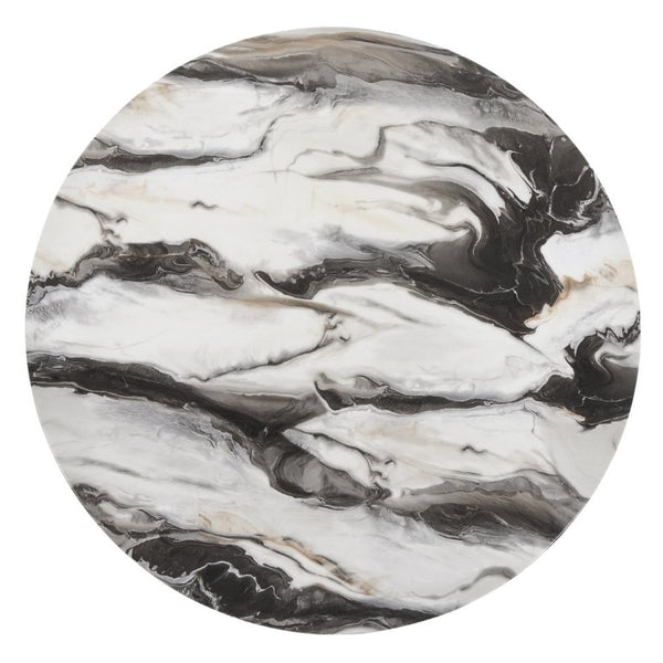 English Elm Cavira Round Faux Marble Dining Table with Geometric Pedestal Base Seats Four Black, Off White T2574S00419
