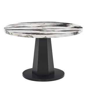 English Elm Cavira Round Faux Marble Dining Table with Geometric Pedestal Base Seats Four Black, Off White T2574S00419
