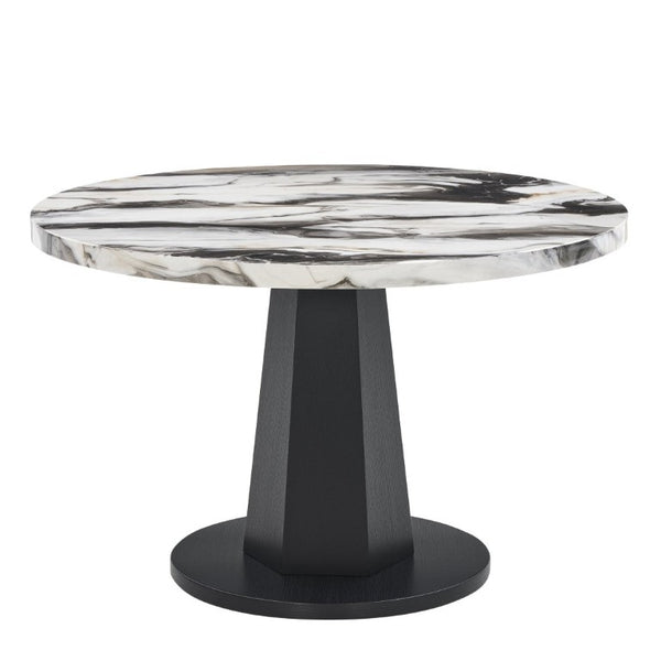 English Elm Cavira Round Faux Marble Dining Table with Geometric Pedestal Base Seats Four Black, Off White T2574S00419
