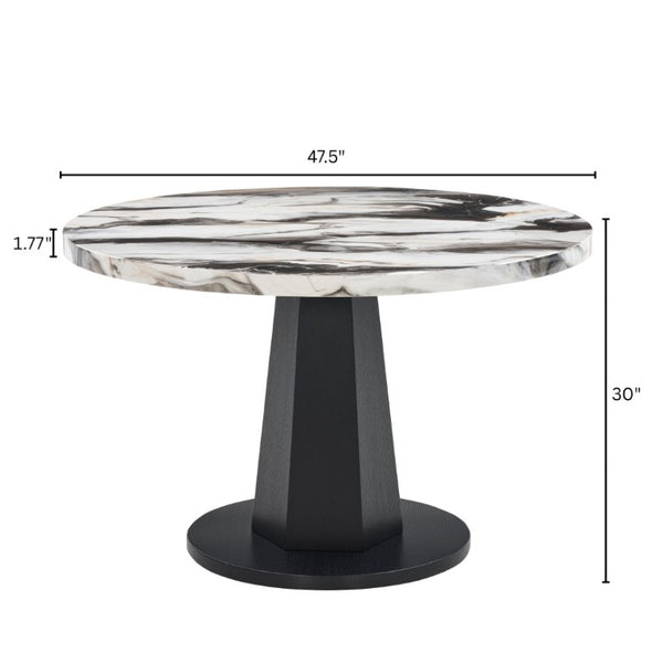 English Elm Cavira Round Faux Marble Dining Table with Geometric Pedestal Base Seats Four Black, Off White T2574S00419