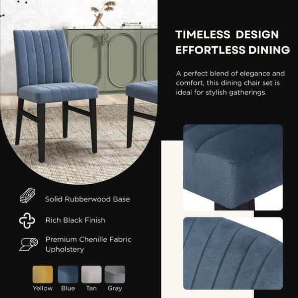 English Elm Cavira Round Faux Marble Dining Set Four Channel Tufted Upholstered Chairs Glam Modern Black and Gold Blue T2574S00420