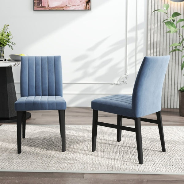 English Elm Cavira Round Faux Marble Dining Set Four Channel Tufted Upholstered Chairs Glam Modern Black and Gold Blue T2574S00420