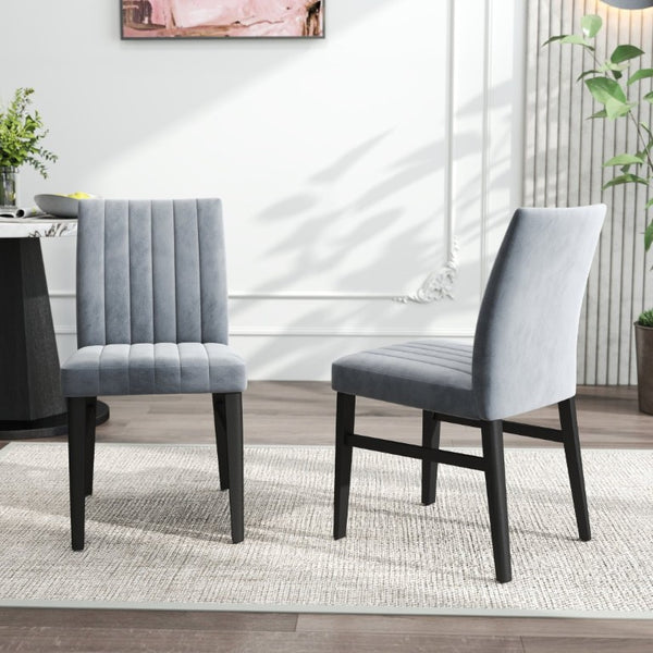 English Elm Cavira Round Faux Marble Dining Set Four Channel Tufted Upholstered Chairs Glam Modern Off-White Gray T2574S00422