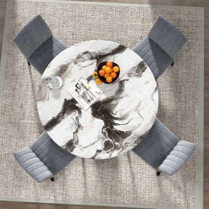 English Elm Cavira Round Faux Marble Dining Set Four Channel Tufted Upholstered Chairs Glam Modern Off-White Gray T2574S00422