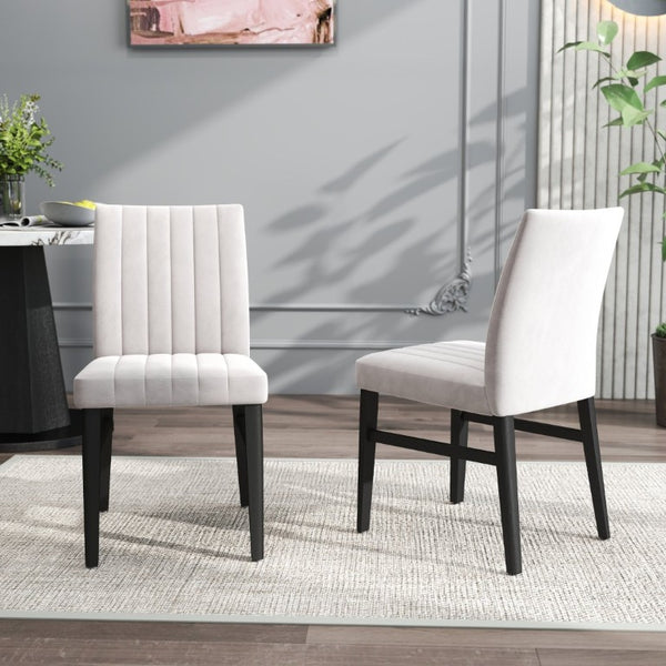 English Elm Cavira Round Faux Marble Dining Set Four Channel Tufted Upholstered Chairs Glam Modern Off-White Tan T2574S00423