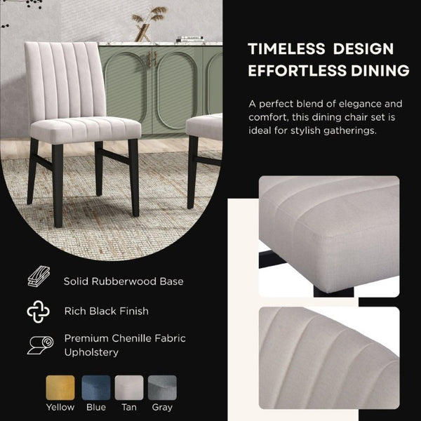 English Elm Cavira Round Faux Marble Dining Set Four Channel Tufted Upholstered Chairs Glam Modern Off-White Tan T2574S00423