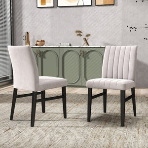English Elm Cavira Round Faux Marble Dining Set Four Channel Tufted Upholstered Chairs Glam Modern Off-White Tan T2574S00423