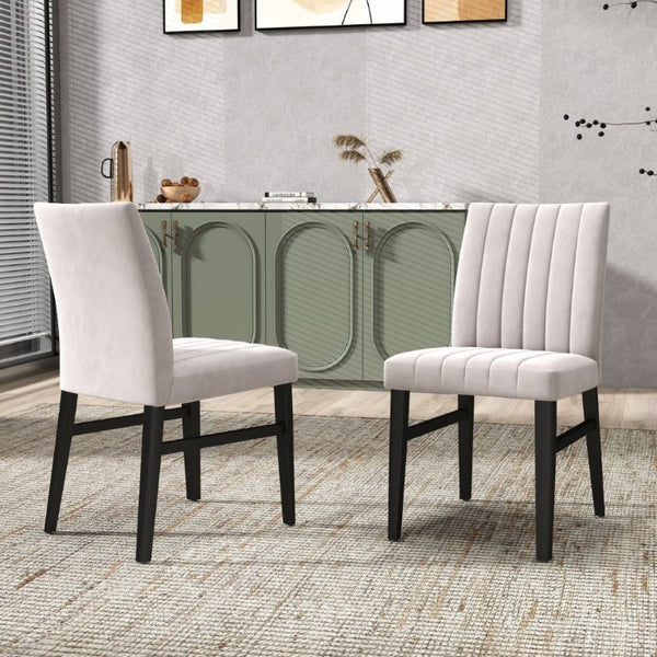 English Elm Cavira Round Faux Marble Dining Set Four Channel Tufted Upholstered Chairs Glam Modern Off-White Tan T2574S00423