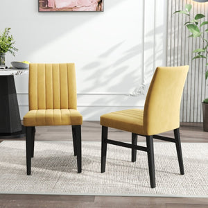 English Elm Cavira Round Faux Marble Dining Set Four Channel Tufted Upholstered Chairs Glam Modern Off-White Yellow T2574S00424