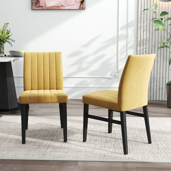 English Elm Cavira Round Faux Marble Dining Set Four Channel Tufted Upholstered Chairs Glam Modern Off-White Yellow T2574S00424