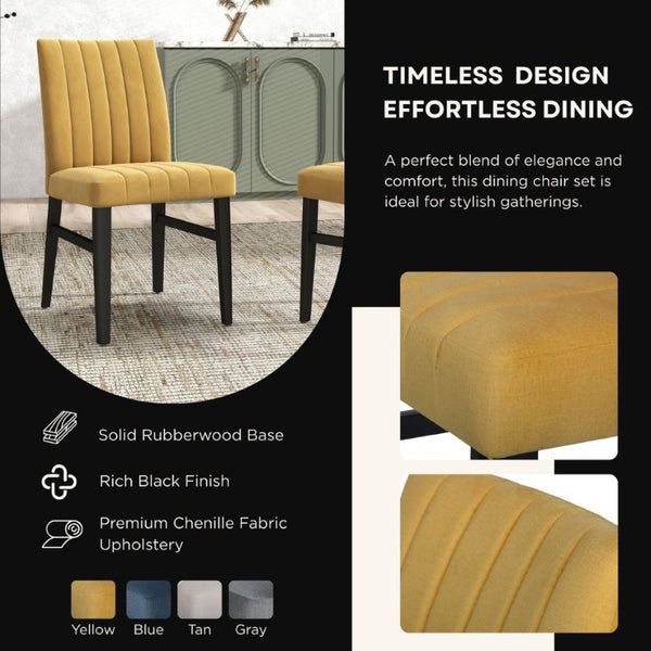 English Elm Cavira Round Faux Marble Dining Set Four Channel Tufted Upholstered Chairs Glam Modern Off-White Yellow T2574S00424
