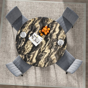 English Elm Cavira Round Faux Marble Dining Set Four Channel Tufted Upholstered Chairs Glam Modern Black and Gold Gray T2574S00426