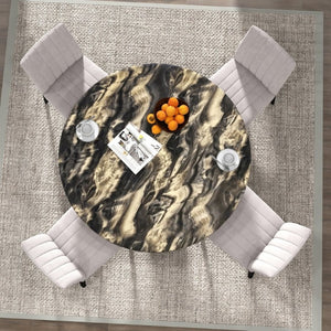 English Elm Cavira Round Faux Marble Dining Set Four Channel Tufted Upholstered Chairs Glam Modern Black and Gold Tan T2574S00427