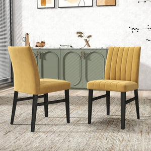 English Elm Cavira Round Faux Marble Dining Set Four Channel Tufted Upholstered Chairs Glam Modern Black and Gold Yellow T2574S00428