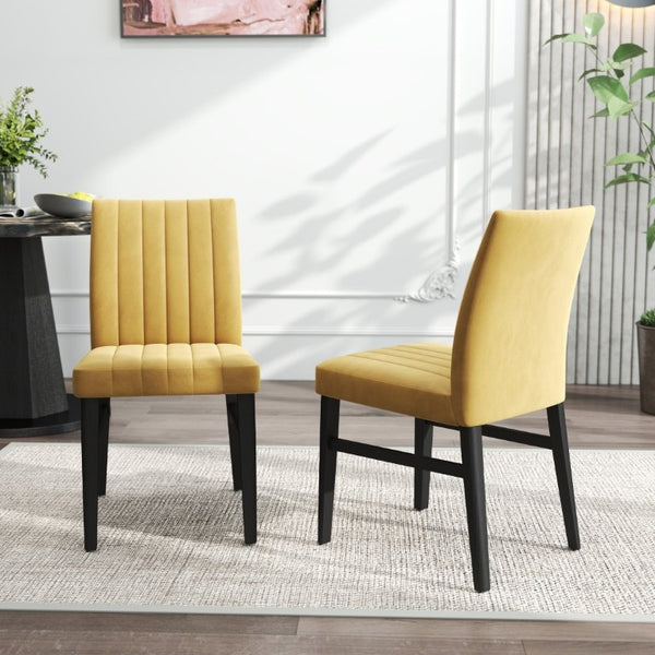 English Elm Cavira Round Faux Marble Dining Set Four Channel Tufted Upholstered Chairs Glam Modern Black and Gold Yellow T2574S00428