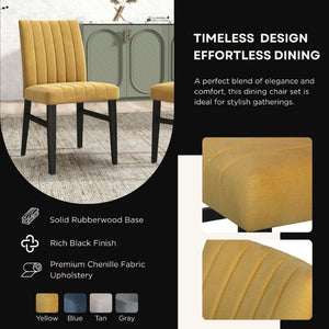 English Elm Cavira Round Faux Marble Dining Set Four Channel Tufted Upholstered Chairs Glam Modern Black and Gold Yellow T2574S00428