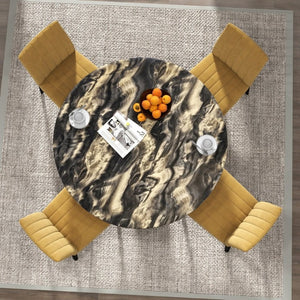 English Elm Cavira Round Faux Marble Dining Set Four Channel Tufted Upholstered Chairs Glam Modern Black and Gold Yellow T2574S00428