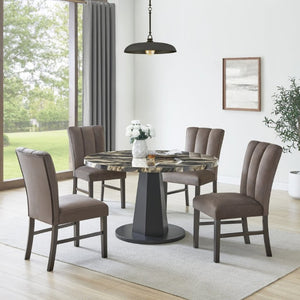 English Elm Cavira Round Faux Marble Dining Set Seats Four with Upholstered Espresso Chairs Black, Chocolate, Gold T2574S00429