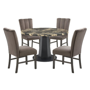 English Elm Cavira Round Faux Marble Dining Set Seats Four with Upholstered Espresso Chairs Black, Chocolate, Gold T2574S00429