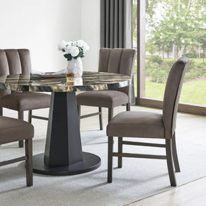 English Elm Cavira Round Faux Marble Dining Set Seats Four with Upholstered Espresso Chairs Black, Chocolate, Gold T2574S00429