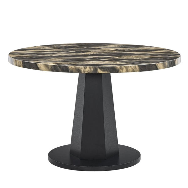 English Elm Cavira Round Faux Marble Dining Set Seats Four with Upholstered Espresso Chairs Black, Chocolate, Gold T2574S00429