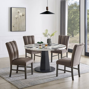 English Elm Cavira Round Faux Marble Dining Set Seats Four with Upholstered Espresso Chairs Black, Chocolate, Gold, Off White T2574S00431