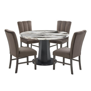 English Elm Cavira Round Faux Marble Dining Set Seats Four with Upholstered Espresso Chairs Black, Chocolate, Gold, Off White T2574S00431