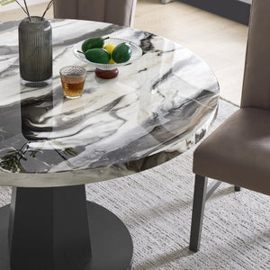 English Elm Cavira Round Faux Marble Dining Set Seats Four with Upholstered Espresso Chairs Black, Chocolate, Gold, Off White T2574S00431