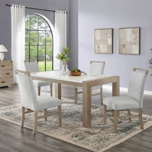 English Elm Zelalle Five Piece Dining Set Faux Marble Top Wire Brushed Rubberwood with Upholstered Chairs T2574S00432