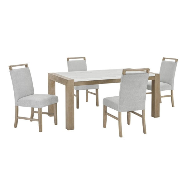 English Elm Zelalle Five Piece Dining Set Faux Marble Top Wire Brushed Rubberwood with Upholstered Chairs T2574S00432