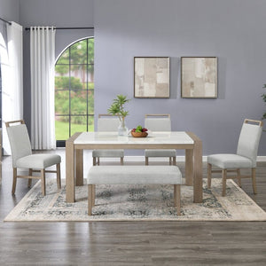 English Elm Zelalle Six Piece Dining Set Faux Marble Table Upholstered Chairs Bench Modern T2574S00433