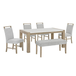 English Elm Zelalle Six Piece Dining Set Faux Marble Table Upholstered Chairs Bench Modern T2574S00433