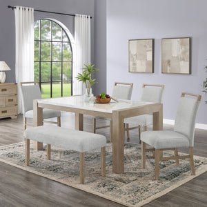 English Elm Zelalle Six Piece Dining Set Faux Marble Table Upholstered Chairs Bench Modern T2574S00433