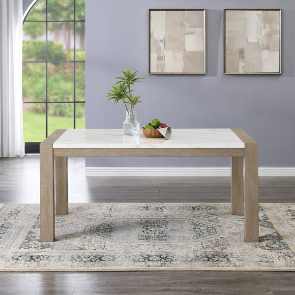 English Elm Zelalle Six Piece Dining Set Faux Marble Table Upholstered Chairs Bench Modern T2574S00433