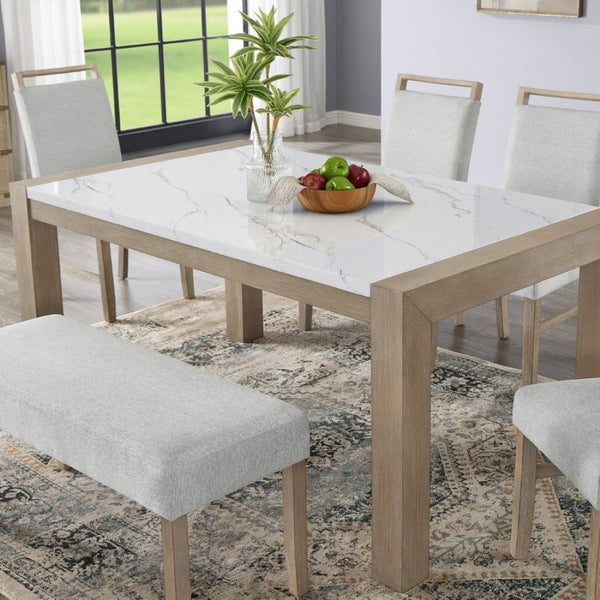 English Elm Zelalle Six Piece Dining Set Faux Marble Table Upholstered Chairs Bench Modern T2574S00433