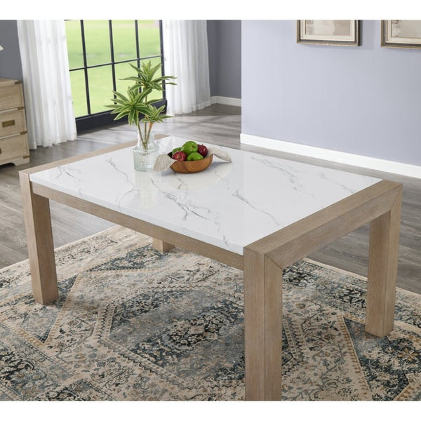 English Elm Zelalle Six Piece Dining Set Faux Marble Table Upholstered Chairs Bench Modern T2574S00433