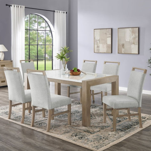 English Elm Zelalle Modern Faux Marble Dining Set with Six Upholstered Chairs in Gray Fabric T2574S00434
