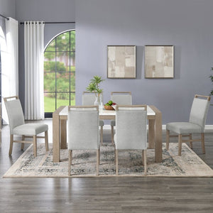 English Elm Zelalle Modern Faux Marble Dining Set with Six Upholstered Chairs in Gray Fabric T2574S00434