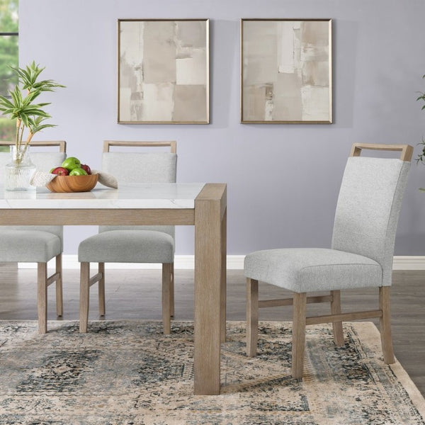 English Elm Zelalle Modern Faux Marble Dining Set with Six Upholstered Chairs in Gray Fabric T2574S00434