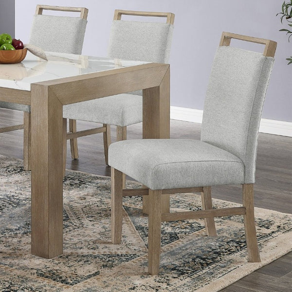 English Elm Zelalle Modern Faux Marble Dining Set with Six Upholstered Chairs in Gray Fabric T2574S00434