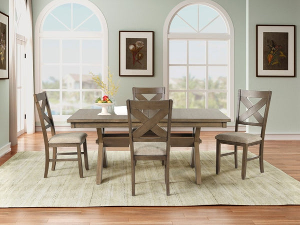 English Elm Zelalle Farmhouse Trestle Extendable Dining Set Seats Eight with Cross Back Chairs T2574S00436