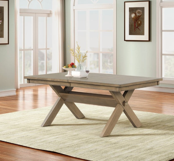 English Elm Zelalle Farmhouse Trestle Extendable Dining Set Seats Eight with Cross Back Chairs T2574S00436