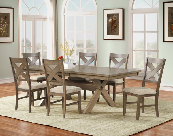 English Elm Raven Wood Farmhouse Trestle Extendable Dining Set with Eight Cross-Back Chairs T2574S00437