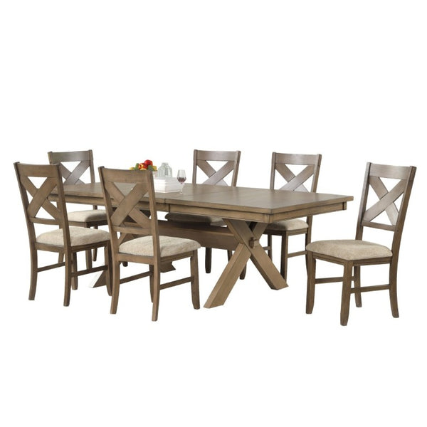 English Elm Raven Wood Farmhouse Trestle Extendable Dining Set with Eight Cross-Back Chairs T2574S00437