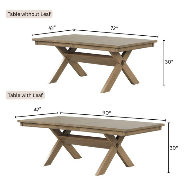 English Elm Raven Wood Farmhouse Trestle Extendable Dining Set with Eight Cross-Back Chairs T2574S00437
