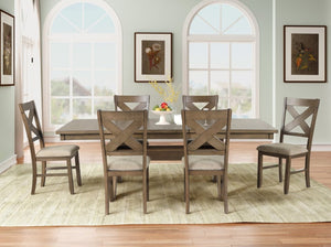 English Elm Raven Wood Farmhouse Trestle Extendable Dining Set with Eight Cross-Back Chairs T2574S00437